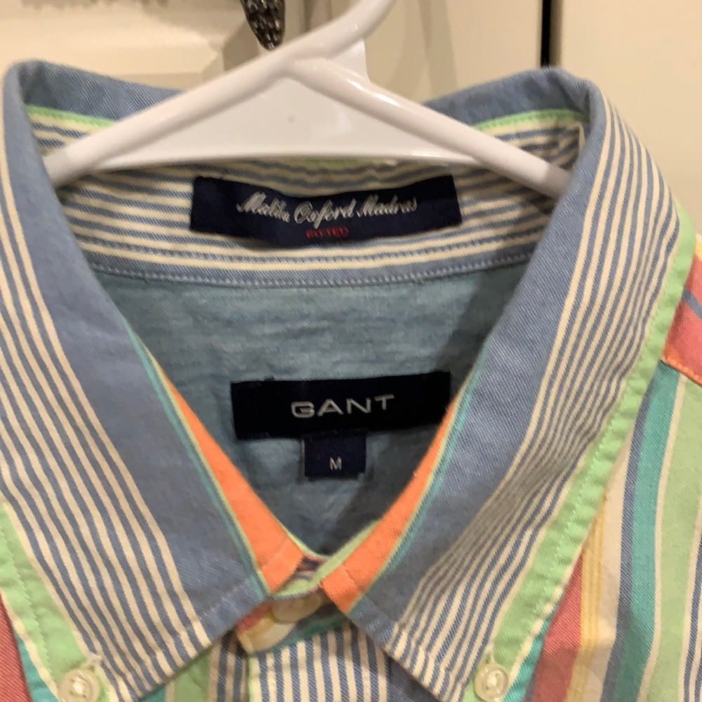 GANT DRESS SHIRT MENS MEDIUM Malibu Oxford Madras #perfectforsummer